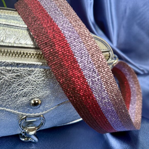 Rebecca Minkoff NWT Blythe Xbody – Silver Leather with Jewel-Tone Metallic Strap - Picture 8 of 16